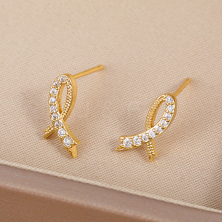 Exquisite Brass Clear Cubic Zirconia Ribbon Stud Earrings EE4607-1