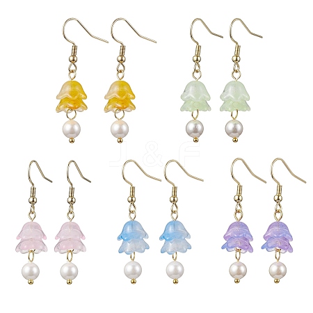 Flower Transparent Spray Painted Glass Dangle Earrings EJEW-JE05742-1
