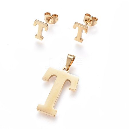 304 Stainless Steel Pendants and Stud Earrings Jewelry Sets SJEW-P099-20G-1