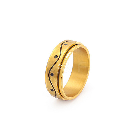 Wave Pattern 304 Stainless Steel Rotating Finger Rings Rotating Cuff Rings WG71EDB-08-1
