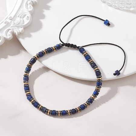 Natural Lapis Lazuli & Synthetic Hematite Disc Bead Braided Bead Bracelets for Women Men BJEW-JB13330-1