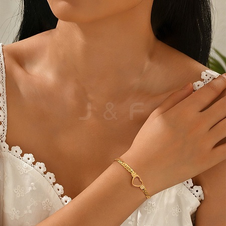 304 Stainless Steel Heart Link Bracelets BJEW-F544-01G-1