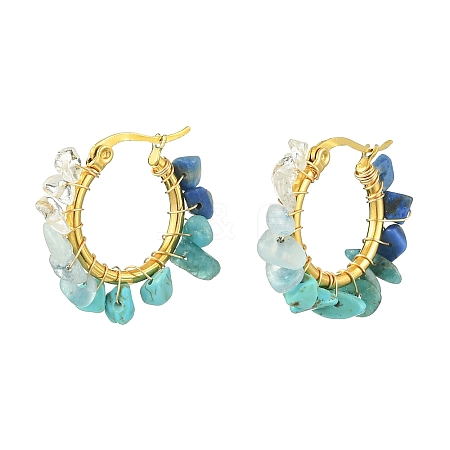 Natural Mixed Stone Chips Hoop Earrings EJEW-JE06022-01-1