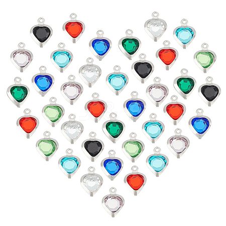 Unicraftale 48Pcs 8 Colors Electroplated Natural Quartz Stainless Steel Faceted Heart Charms STAS-UN0056-89-1