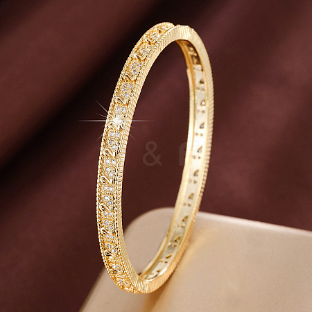 Brass Pave Full Clear Cubic Zirconia Number 2 Hinged Cuff Bangles for Women WGDF143-01-1