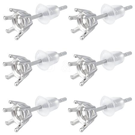 3 Pairs Rhodium Plated 925 Sterling Silver Studs Earrings Finding STER-BBC0005-67A-1