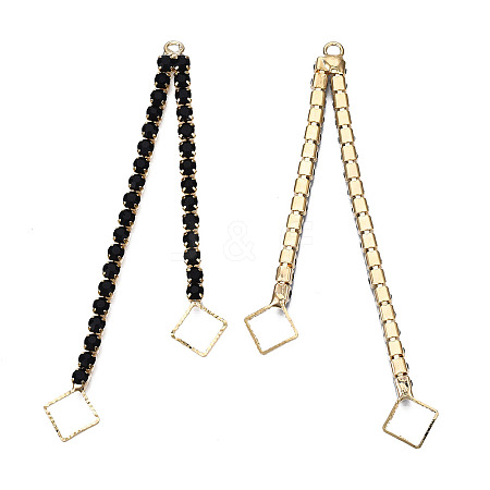 Brass Pave Jet Rhinestone Chain with Rhombus Big Pendants KK-N216-422-02LG-1
