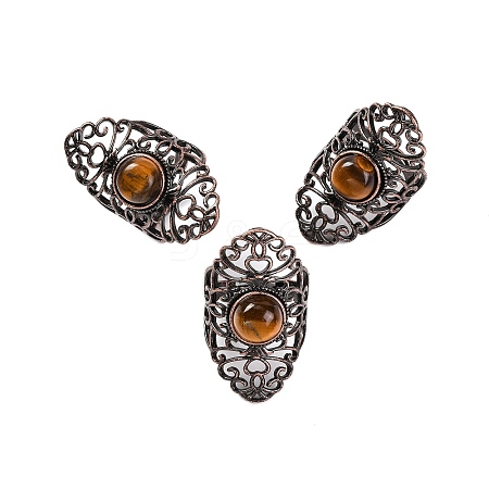 Natural Tiger Eye Retro Finger Rings RJEW-B067-02R-25-1