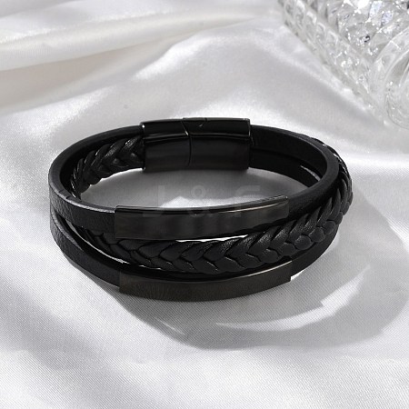 Ion Plating(IP) Braided Microfiber Leather Multi-strand Bracelets for Men BJEW-Z081-02EB-1