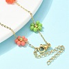 304 Stainless Steel & Synthetic Stone Daisy Flower Chain Anklets for Women AJEW-B031-01G-03-3