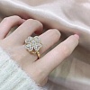 Clover Cubic Zirconia Rotatable Cuff Ring for Calming Worry Meditation RJEW-P025-05-2