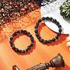 2Pcs 2 Styles Halloween Natural Lava Rock Round & Dyed Synthetic Turquoise Skull Beaded Stretch Bracelet Sets for Women Men BJEW-JB12251-1