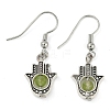 Natural Crystal Stone Hamsa Hand & Round Dangle Earrings UB8598-9-2