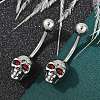 Skull 316 Surgical Stainless Steel Red Cubic Zirconia Belly Button Rings EJEW-G416-34AS-2