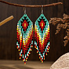 Square Pattern Glass Tassel Dangle Earrings HJ7780-2