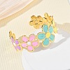 Flower Brass Enamel Cuff Bangles for Women BJEW-A173-06G-1