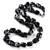 Natural Dyed & Heated Black Agate Nuggets Beaded Necklaces for Women Men NJEW-K388-01P-1