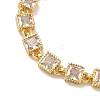 Square Brass Pave Cubic Zirconia Link Chain Bracelets for Women BJEW-P385-04G-07-2