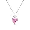 Rhodium Plated 925 Sterling Silver Pave Clear & Pink Cubic Zirconia Box Chain Heart Pendant Necklaces for Women NJEW-Q342-12P-1