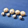 Natural Pearl Dangle Ear Studs EJEW-L099-07G-1