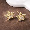 Flower Brass Micro Pave Clear Cubic Zirconia Stud Earrings EJEW-F400-01D-G-5