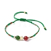 3Pcs 3 Styles Christmas 8mm Round Dyed Natural Malaysia Jade & Natural Carnelian & Glass Seed Beads Braided Bead Bracelets BJEW-MZ00070-5