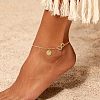 Brass Double Heart Link Flat Round Initial Charm Anklets for Women FS-WGA84B7-04-2