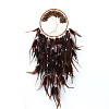 Tree of Life Wrapped Natural Tiger Eye Chips Woven Web/Net with Feather Decorations PW-WG91800-02-1