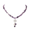 Natural Mixed Gemstone & Pearl & Cubic Zirconia Tree of Life Pendant Necklace NJEW-JN04335-6