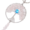 Tree of Life Alloy Natural Rose Quartz & Synthetic Moonstone Keychain KEYC-JKC00987-01-4