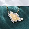 304 Stainless Steel Crystal Rhinestone Saudi Arabia Country Map Pendant Necklaces NJEW-R026-08G-2