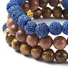 3Pcs 3 Style Natural & Synthetic Mixed Stone Stretch Bracelets Set with Wood Beaded for Women BJEW-JB08356-6