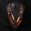 Bohemian Style Wood Beaded Multilayer Necklaces & Dangle Earrings Sets WG93846-05-1