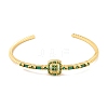 Brass Pave Green Glass Open Cuff Bangles for Women BJEW-S147-15G-C-1