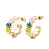 Smiling Face Golden Brass Stud Earrings EJEW-L268-016G-04-1