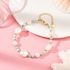 Faceted Round Natural Larimar and Keshi Pearl Coin Beaded Bracelets BJEW-JB14469-1