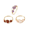 Copper Wire Wrapped Natural Amethyst & Rose Quartz & Red Jasper Braided Bead Rings for Women RJEW-JR00849-2