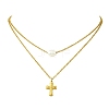 Natural Pearl Rice and 304 Stainless Steel Pendant Double Layer Necklaces for Women NJEW-JN06211-01-2