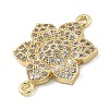 Rack Plating Brass Micro Pave Clear Cubic Zirconia Flower Connector Charms KK-A234-043G-2