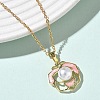 Brass Enamel Pink Flower Pendant 304 Stainless Steel Chain Necklaces for Women NJEW-D341-04G-2