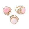 Half Round Natural Gemstone Cubic Zirconia Cuff Rings RJEW-M076-01G-3