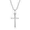 18K Silver Plated Cross Brass Cubic Zirconia Pendant Necklaces NJEW-EE0001-14B-1
