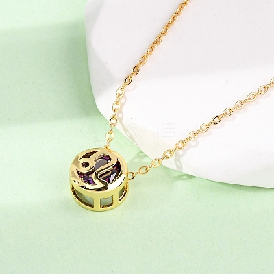 Brass Pave Cubic Zirconia Birth Stone Constellation Pendant Cable Chain Necklaces LS-NJEW-D334-01G-09-1