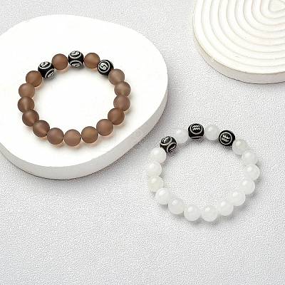 Natural White Jade Round Beaded Stretch Bracelet BJEW-SW00077-12-1