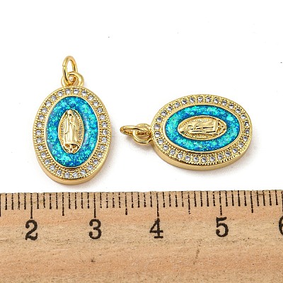 Brass Micro Pave Cubic Zirconia with Synthetic Opal Pendants KK-D096-03A-01-1