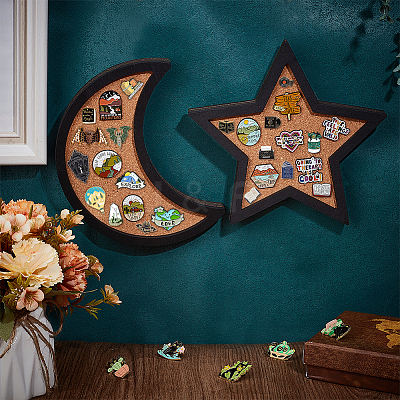 Moon Star Wall Mounted Brooch Jewelry Display Cork Tray AJEW-WH0060-20-1