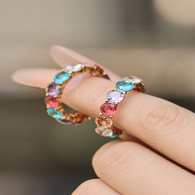 304 Stainless Steel Colorful Cubic Zirconia Finger Rings for Women RJEW-Z143-01G-02-1