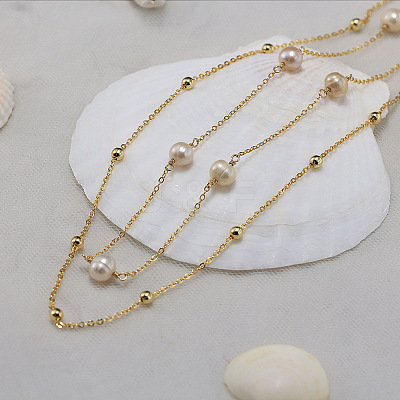 925 Sterling Silver with Natural Pearl Beads Necklaces NJEW-Z030-01G-1
