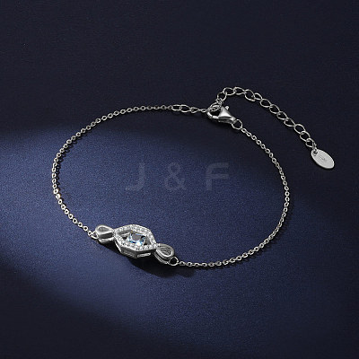 Rhodium Plated 925 Sterling Silver Eye Link Bracelet for Women STER-M116-11P-1
