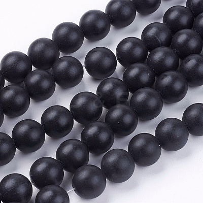 Natural Black Stone Bead Strands G-R193-01-12mm-1